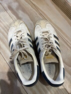 adidas gazelles Beige Suede Sneakers with Navy Three Stripes